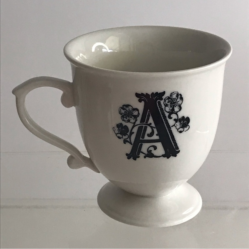 Anthropologie MISSUS A Monogram Initial Stoneware Pedestal Coffee Cup Mug